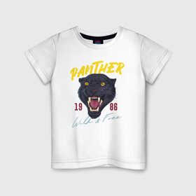 Детская футболка хлопок с принтом Пантера в Санкт-Петербурге, 100% хлопок | круглый вырез горловины, полуприлегающий силуэт, длина до линии бедер | 1986 | panther | wild | дикая | кошка | крупная кошка | пантера
