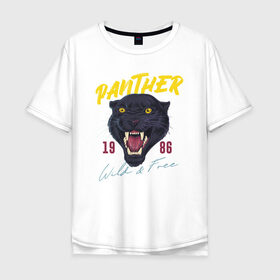 Мужская футболка хлопок Oversize с принтом Пантера в Санкт-Петербурге, 100% хлопок | свободный крой, круглый ворот, “спинка” длиннее передней части | 1986 | panther | wild | дикая | кошка | крупная кошка | пантера
