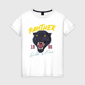 Женская футболка хлопок с принтом Пантера в Санкт-Петербурге, 100% хлопок | прямой крой, круглый вырез горловины, длина до линии бедер, слегка спущенное плечо | 1986 | panther | wild | дикая | кошка | крупная кошка | пантера