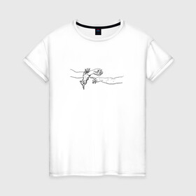 Женская футболка хлопок с принтом Котики в Санкт-Петербурге, 100% хлопок | прямой крой, круглый вырез горловины, длина до линии бедер, слегка спущенное плечо | животные | искусство | кот | котёнок | котик | кошка | руки | сотворение адама