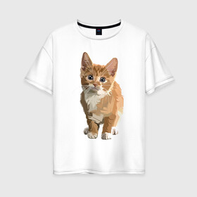Женская футболка хлопок Oversize с принтом Котик в Санкт-Петербурге, 100% хлопок | свободный крой, круглый ворот, спущенный рукав, длина до линии бедер
 | cat | кот | котенок | котэ | рыжий котик