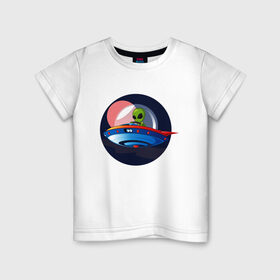 Детская футболка хлопок с принтом Инопланетянин пришелец в Санкт-Петербурге, 100% хлопок | круглый вырез горловины, полуприлегающий силуэт, длина до линии бедер | инопланетянин | летающая тарелка | нло | пришелец