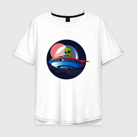 Мужская футболка хлопок Oversize с принтом Инопланетянин пришелец в Санкт-Петербурге, 100% хлопок | свободный крой, круглый ворот, “спинка” длиннее передней части | инопланетянин | летающая тарелка | нло | пришелец