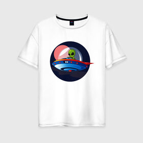 Женская футболка хлопок Oversize с принтом Инопланетянин пришелец в Санкт-Петербурге, 100% хлопок | свободный крой, круглый ворот, спущенный рукав, длина до линии бедер
 | инопланетянин | летающая тарелка | нло | пришелец