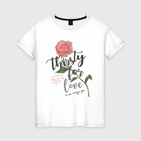 Женская футболка хлопок с принтом Роза  в Санкт-Петербурге, 100% хлопок | прямой крой, круглый вырез горловины, длина до линии бедер, слегка спущенное плечо | 8 марта | весна | девушке | женский | мама | подарок | топ | тренд | феминизм | цветы