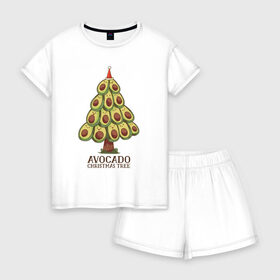 Женская пижама с шортиками хлопок с принтом Avocado Christmas Tree в Санкт-Петербурге, 100% хлопок | футболка прямого кроя, шорты свободные с широкой мягкой резинкой | claus | cute | nature | new year | santa | tree | авокадо | адвокадо | дед мороз | дед отмороз | ёлка | ель | из авокадо | колпак | косточка | милота | милые авокадо | новый год | прикол | природа | рождественское дерево