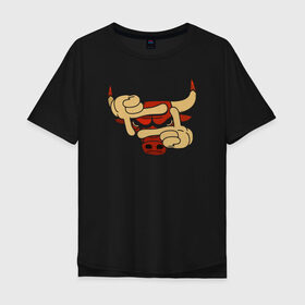 Мужская футболка хлопок Oversize с принтом Чикаго Буллз в Санкт-Петербурге, 100% хлопок | свободный крой, круглый ворот, “спинка” длиннее передней части | Тематика изображения на принте: chicago bulls | nba | баскетбол | быки | нба | чикаго буллз