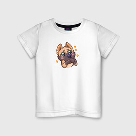Детская футболка хлопок с принтом Собачка в Санкт-Петербурге, 100% хлопок | круглый вырез горловины, полуприлегающий силуэт, длина до линии бедер | cute | dog | doggy | милая собачка | миленько | милота | овчарка | собака | собачка | стикер собаки
