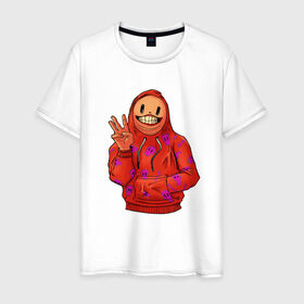 Мужская футболка хлопок с принтом Арт пакман в Санкт-Петербурге, 100% хлопок | прямой крой, круглый вырез горловины, длина до линии бедер, слегка спущенное плечо. | арт | оранжевый | пакман | парень | три | человек