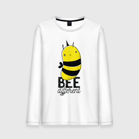 Мужской лонгслив хлопок с принтом Be Different - Прикол с пчелой в Санкт-Петербурге, 100% хлопок |  | art | bee | cute | hornet | lettering | pun | retro | vintage | wasp | арт | будь другим | будь разным | винтаж | все разные | выделяйся | игра слов | иллюстрация | каламбур | леттеринг | насекомое | оса | отличайся | пчела | пчелка