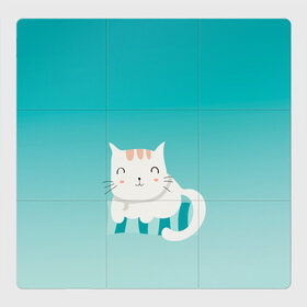 Магнитный плакат 3Х3 с принтом котик на подстилке в Санкт-Петербурге, Полимерный материал с магнитным слоем | 9 деталей размером 9*9 см | анимешный | бегемотик | дзен | кот | котик | кошечка | милота | мультяшный | отдых | подстилка | рисунок | спит | спокойствие | уют
