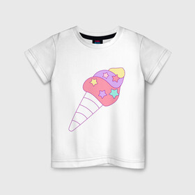 Детская футболка хлопок с принтом мороженое рожок звездочки в Санкт-Петербурге, 100% хлопок | круглый вырез горловины, полуприлегающий силуэт, длина до линии бедер | вкусняшки | детский | еда | звездочки | мороженое | мультяшный | рожок | сладости