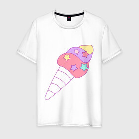 Мужская футболка хлопок с принтом мороженое рожок звездочки в Санкт-Петербурге, 100% хлопок | прямой крой, круглый вырез горловины, длина до линии бедер, слегка спущенное плечо. | Тематика изображения на принте: вкусняшки | детский | еда | звездочки | мороженое | мультяшный | рожок | сладости
