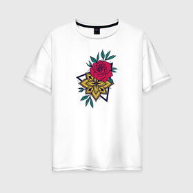 Женская футболка хлопок Oversize с принтом Flowers в Санкт-Петербурге, 100% хлопок | свободный крой, круглый ворот, спущенный рукав, длина до линии бедер
 | flo | flowers | растения | флористика | цветение | цветы