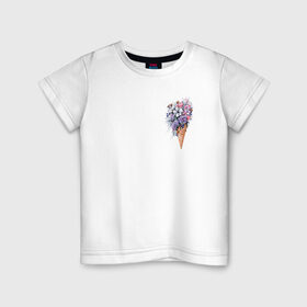 Детская футболка хлопок с принтом Цветочное мороженое в Санкт-Петербурге, 100% хлопок | круглый вырез горловины, полуприлегающий силуэт, длина до линии бедер | Тематика изображения на принте: flo | flowers | растения | флористика | цветение | цветы