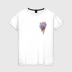 Женская футболка хлопок с принтом Цветочное мороженое в Санкт-Петербурге, 100% хлопок | прямой крой, круглый вырез горловины, длина до линии бедер, слегка спущенное плечо | flo | flowers | растения | флористика | цветение | цветы