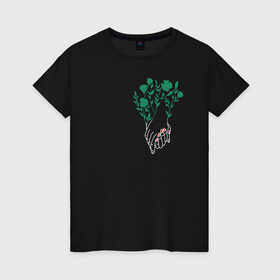 Женская футболка хлопок с принтом Flo в Санкт-Петербурге, 100% хлопок | прямой крой, круглый вырез горловины, длина до линии бедер, слегка спущенное плечо | flo | flowers | растения | флористика | цветение | цветы