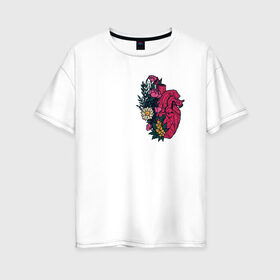 Женская футболка хлопок Oversize с принтом Heart в Санкт-Петербурге, 100% хлопок | свободный крой, круглый ворот, спущенный рукав, длина до линии бедер
 | flo | flowers | растения | флористика | цветение | цветы