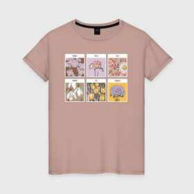 Женская футболка хлопок с принтом цветы в Санкт-Петербурге, 100% хлопок | прямой крой, круглый вырез горловины, длина до линии бедер, слегка спущенное плечо | 8 марта | весна | девушке | женский | мама | подарок | топ | тренд | феминизм | цветы