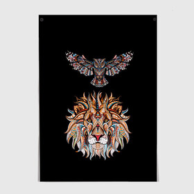 Постер с принтом Лев и Сова в Санкт-Петербурге, 100% бумага
 | бумага, плотность 150 мг. Матовая, но за счет высокого коэффициента гладкости имеет небольшой блеск и дает на свету блики, но в отличии от глянцевой бумаги не покрыта лаком | animal | beast | cat | cute | fluffy | hunter | lion | lion cub | lion king | mane | predator | red | tail | tiger | yellow | большая кошка | голова тигра | грива | животное | зверь | король лев | кот | милый | охотник | пушистый | тигр | тиг