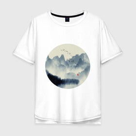Мужская футболка хлопок Oversize с принтом Абстрактная природа в Санкт-Петербурге, 100% хлопок | свободный крой, круглый ворот, “спинка” длиннее передней части | Тематика изображения на принте: абстракция | азиатский | арт | минимализм | пейзаж | природа | рисунок | хипстер | японский