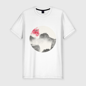 Мужская футболка хлопок Slim с принтом Абстрактная природа в Санкт-Петербурге, 92% хлопок, 8% лайкра | приталенный силуэт, круглый вырез ворота, длина до линии бедра, короткий рукав | Тематика изображения на принте: абстракция | азиатский | арт | минимализм | пейзаж | природа | рисунок | хипстер | японский