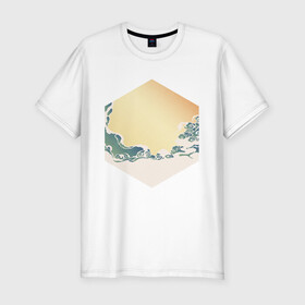 Мужская футболка хлопок Slim с принтом Минималистичный арт природа в Санкт-Петербурге, 92% хлопок, 8% лайкра | приталенный силуэт, круглый вырез ворота, длина до линии бедра, короткий рукав | абстракция | азиатский | арт | минимализм | пейзаж | природа | рисунок | хипстер | японский