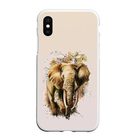 Чехол для iPhone XS Max матовый с принтом акварельный слон брызги в Санкт-Петербурге, Силикон | Область печати: задняя сторона чехла, без боковых панелей | акварель | акварельный | арт | бивни | брызги | животное | зверь | краска | природа | разводы | рисунок | хобот