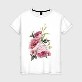 Женская футболка хлопок с принтом Акварельные розы в Санкт-Петербурге, 100% хлопок | прямой крой, круглый вырез горловины, длина до линии бедер, слегка спущенное плечо | акварель | ботаника | весна | женственность | иллюстрация | нежность | рисунок | розы | цветы