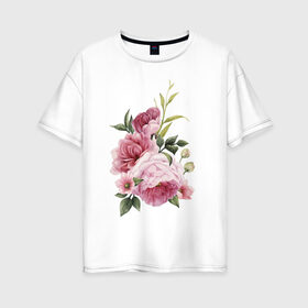 Женская футболка хлопок Oversize с принтом Акварельные розы в Санкт-Петербурге, 100% хлопок | свободный крой, круглый ворот, спущенный рукав, длина до линии бедер
 | акварель | ботаника | весна | женственность | иллюстрация | нежность | рисунок | розы | цветы