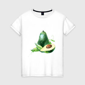 Женская футболка хлопок с принтом акварельное авокадо в Санкт-Петербурге, 100% хлопок | прямой крой, круглый вырез горловины, длина до линии бедер, слегка спущенное плечо | авокадо | акварель | брызги | веган | вегетарианец | здоровье | зож | правильное питание | рисунок