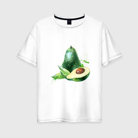 Женская футболка хлопок Oversize с принтом акварельное авокадо в Санкт-Петербурге, 100% хлопок | свободный крой, круглый ворот, спущенный рукав, длина до линии бедер
 | авокадо | акварель | брызги | веган | вегетарианец | здоровье | зож | правильное питание | рисунок