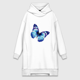 Платье-худи хлопок с принтом Синяя бабочка в Санкт-Петербурге,  |  | бабочка | крылья | мотылек | насекомое | полет | рисунок | синий