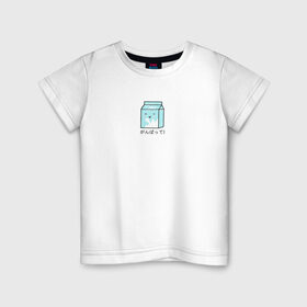 Детская футболка хлопок с принтом Kawaii milk в Санкт-Петербурге, 100% хлопок | круглый вырез горловины, полуприлегающий силуэт, длина до линии бедер | kawaii milk | еда | иероглифы | кавайное молоко | милый | япония