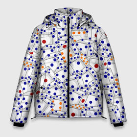 Мужская зимняя куртка 3D с принтом Игральные кубики в Санкт-Петербурге, верх — 100% полиэстер; подкладка — 100% полиэстер; утеплитель — 100% полиэстер | длина ниже бедра, свободный силуэт Оверсайз. Есть воротник-стойка, отстегивающийся капюшон и ветрозащитная планка. 

Боковые карманы с листочкой на кнопках и внутренний карман на молнии. | Тематика изображения на принте: абстракция | игра | игральная кость | игральные кости | игральные кубики | игральный кубик | игроману | игры | кости | кость | кубик | кубики | настольная игра | настольные игры
