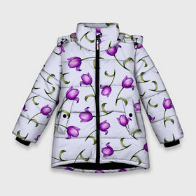 Зимняя куртка для девочек 3D с принтом Акварельные тюльпаны в Санкт-Петербурге, ткань верха — 100% полиэстер; подклад — 100% полиэстер, утеплитель — 100% полиэстер. | длина ниже бедра, удлиненная спинка, воротник стойка и отстегивающийся капюшон. Есть боковые карманы с листочкой на кнопках, утяжки по низу изделия и внутренний карман на молнии. 

Предусмотрены светоотражающий принт на спинке, радужный светоотражающий элемент на пуллере молнии и на резинке для утяжки. | fashion | flowers | акварель | бабушка | букет | бутоны | весна | девушкам | дочь | жена | краски | лавандовый | лепестки | лето | листья | мама | нарисованные цветы | поляна | природа | рисунок | сюрприз