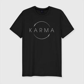 Мужская футболка хлопок Slim с принтом КАРМА | KARMA в Санкт-Петербурге, 92% хлопок, 8% лайкра | приталенный силуэт, круглый вырез ворота, длина до линии бедра, короткий рукав | creative | karma | minimalism | карма | креатив | креативная | минимал | минимализм | надпись | текст