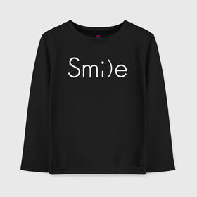 Детский лонгслив хлопок с принтом SMILE | УЛЫБКА в Санкт-Петербурге, 100% хлопок | круглый вырез горловины, полуприлегающий силуэт, длина до линии бедер | creative | minimalism | smile | креатив | креативная | минимал | минимализм | надпись | смайл | смайлик | текст | улыбка