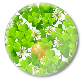 Значок с принтом Ирландский Клевер и Монетка в Санкт-Петербурге,  металл | круглая форма, металлическая застежка в виде булавки | день ирландии | зеленая | зеленый | ирландец | ирландская | ирландский | клевер | монета | патрик | с патриком