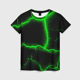 Женская футболка 3D с принтом К - 13 зелёная трещина 3D в Санкт-Петербурге, 100% полиэфир ( синтетическое хлопкоподобное полотно) | прямой крой, круглый вырез горловины, длина до линии бедер | :
узор | абстракция | искуство | культура | минимализм | текстура