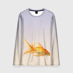 Мужской лонгслив 3D с принтом золотая рыбка в Санкт-Петербурге, 100% полиэстер | длинные рукава, круглый вырез горловины, полуприлегающий силуэт | аквариум | градиент | золотая рыбка | подводный мир | рыба | рыбешка | рыбка