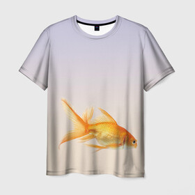 Мужская футболка 3D с принтом золотая рыбка в Санкт-Петербурге, 100% полиэфир | прямой крой, круглый вырез горловины, длина до линии бедер | Тематика изображения на принте: аквариум | градиент | золотая рыбка | подводный мир | рыба | рыбешка | рыбка