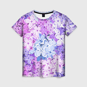 Женская футболка 3D с принтом СИРЕНЬ | ЦВЕТЫ | LILAC в Санкт-Петербурге, 100% полиэфир ( синтетическое хлопкоподобное полотно) | прямой крой, круглый вырез горловины, длина до линии бедер | lilac | бабочки | весна | лето | лист | листья | растение | растения | сирень | цветок | цветочки | цветы