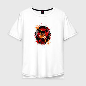 Мужская футболка хлопок Oversize с принтом Doom Eternal в Санкт-Петербурге, 100% хлопок | свободный крой, круглый ворот, “спинка” длиннее передней части | doom eternal | брызги | герой | дум | думгай | игра | краска | маска | персонаж | шлем