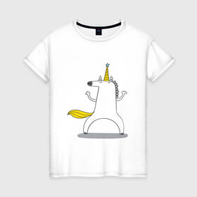 Женская футболка хлопок с принтом Dancing Unicorn в Санкт-Петербурге, 100% хлопок | прямой крой, круглый вырез горловины, длина до линии бедер, слегка спущенное плечо | dancing | unicorn | единорог | лошадка | танцующий единорог