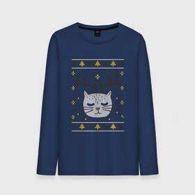 Мужской лонгслив хлопок с принтом Рождественский свитер с котом в Санкт-Петербурге, 100% хлопок |  | food | mandarins | mem | meme | new year | sweater | ugly | в слюнявчике | еда | жрать | жрац | кот | котяра | кушац | кушот | мем | мем с котом | мемы | неси | новый год | оливье | прикол | рождество | свитер | слюнявчик
