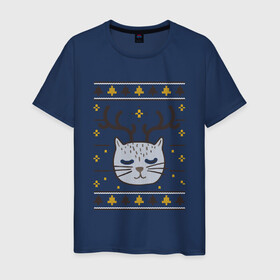 Мужская футболка хлопок с принтом Рождественский свитер с котом в Санкт-Петербурге, 100% хлопок | прямой крой, круглый вырез горловины, длина до линии бедер, слегка спущенное плечо. | food | mandarins | mem | meme | new year | sweater | ugly | в слюнявчике | еда | жрать | жрац | кот | котяра | кушац | кушот | мем | мем с котом | мемы | неси | новый год | оливье | прикол | рождество | свитер | слюнявчик