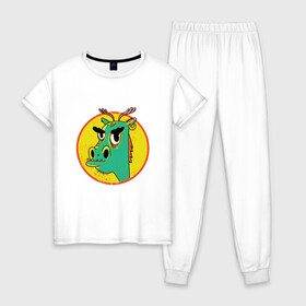Женская пижама хлопок с принтом Зеленый дракон в стиле ретро в Санкт-Петербурге, 100% хлопок | брюки и футболка прямого кроя, без карманов, на брюках мягкая резинка на поясе и по низу штанин | Тематика изображения на принте: cartoon | cringe | crush | cute | dragon | fashion | hipster | merch | retro | vintage | винтаж | драго | дракон мерч | краш | кринж | мерч | милота | мультфильм | потертости | прикол | пятна | сережка | серьга | стиль | трещины | упоротый | 