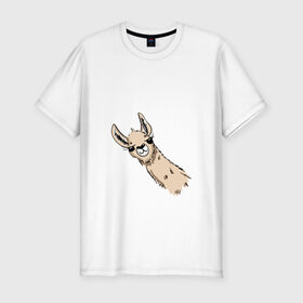 Мужская футболка хлопок Slim с принтом Лама в Санкт-Петербурге, 92% хлопок, 8% лайкра | приталенный силуэт, круглый вырез ворота, длина до линии бедра, короткий рукав | альпака | лама | любопытная лама | улыбающаяся лама