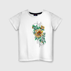 Детская футболка хлопок с принтом Sunflower в Санкт-Петербурге, 100% хлопок | круглый вырез горловины, полуприлегающий силуэт, длина до линии бедер | 8 марта | girl | woman | бабушка | весна | девушкам | девушке | девушки | женский | листья | мама | март | пионы | подарок | тренд | цветочки | цветы
